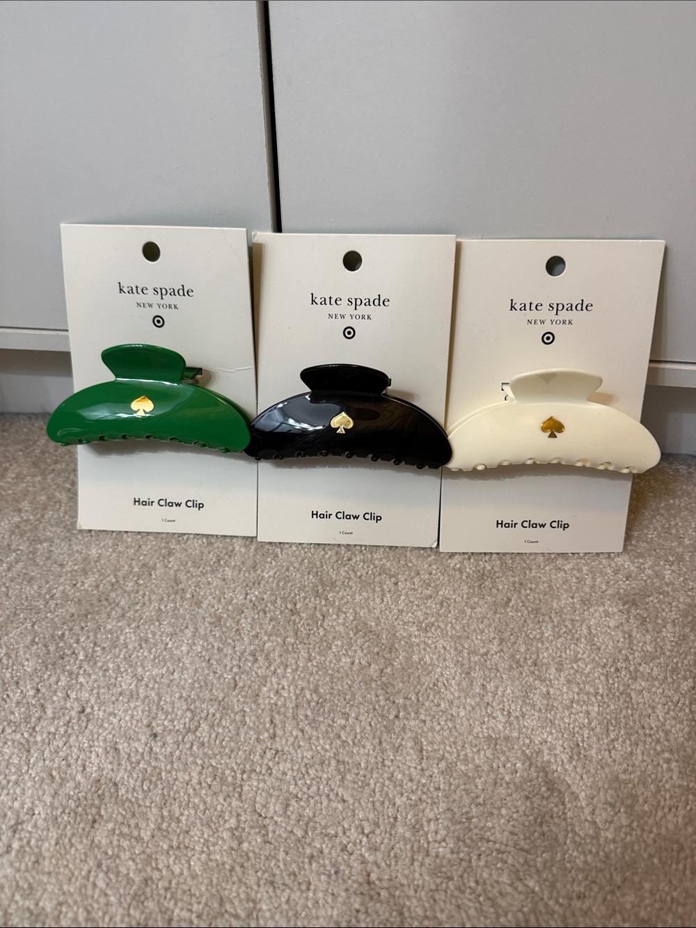 kate spade Hair Claw Clips — Green, Black, Cream (Set of 3) NWT